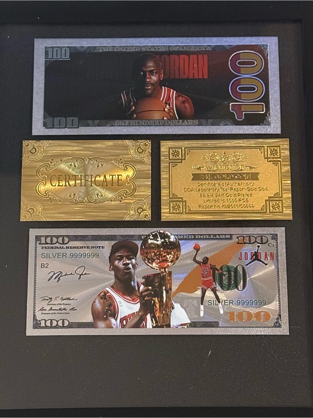 Michael Jordan Gold Foils with COA - 9” x 11” Framed